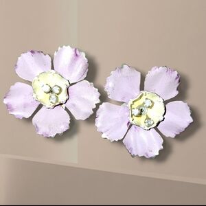 Vintage Clip-on Rhinestone Accent Floral Earrings Classic Chic